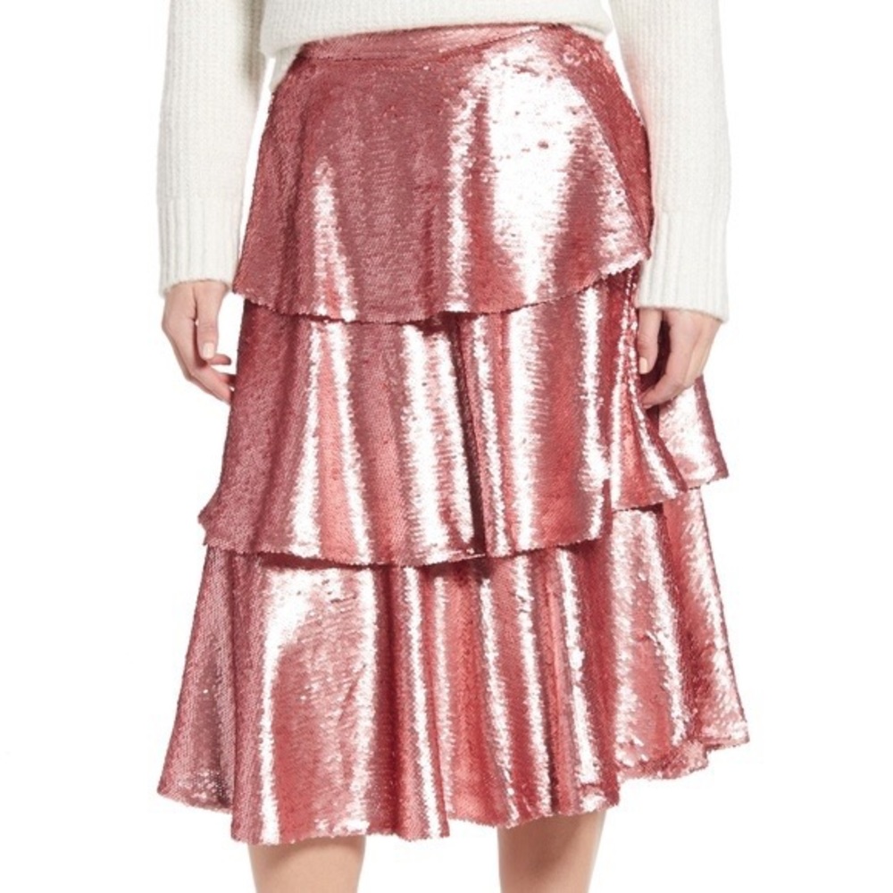 RACHEL PARCELL Pink Tiered Sequin Skirt